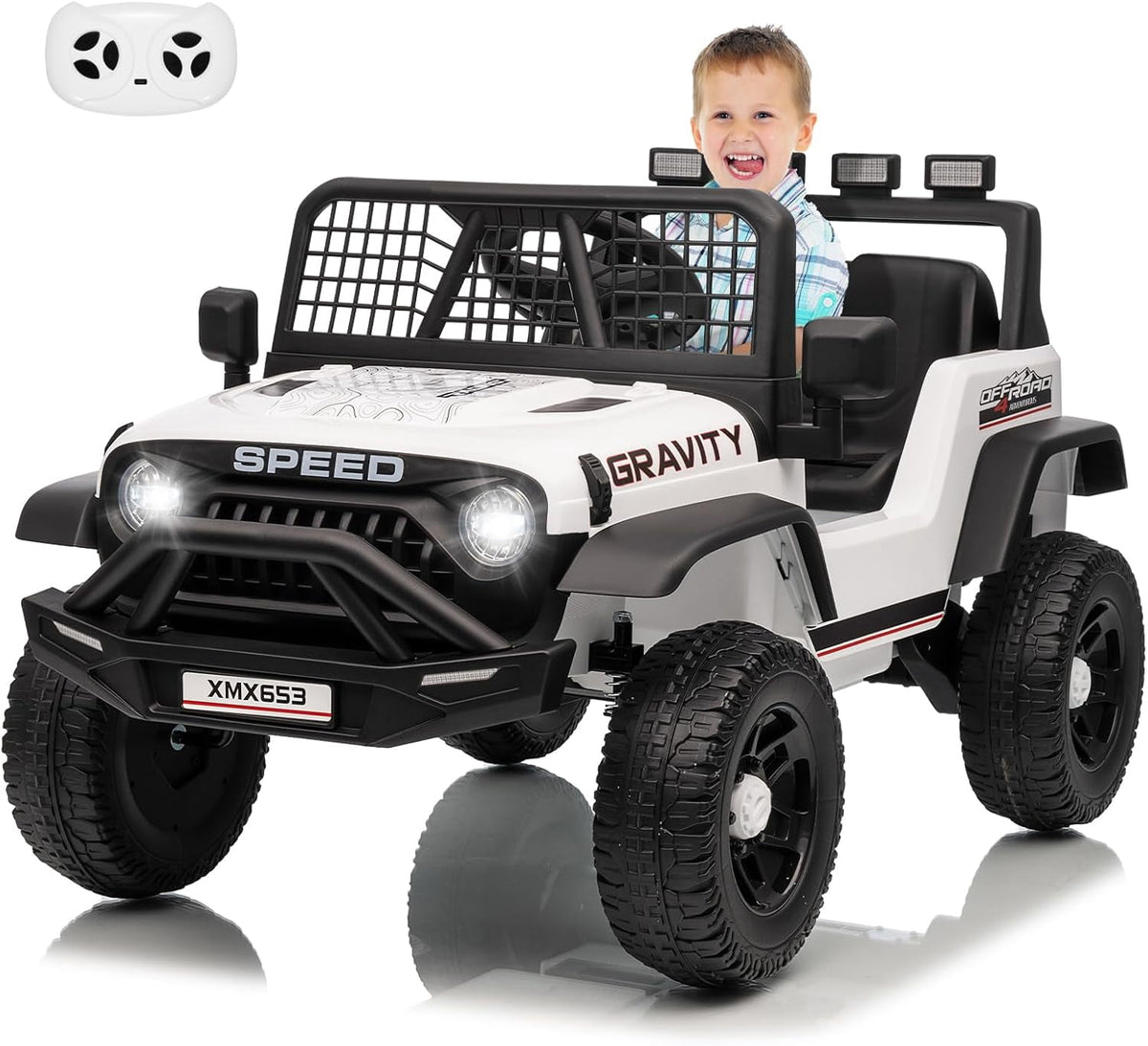 12V Ride-On Electric Car with Remote Control, Extra-Wide 13" Seat, 3 Speeds, 1.6-4.1 MPH, LED Lights, Music, USB, Safety Belt
