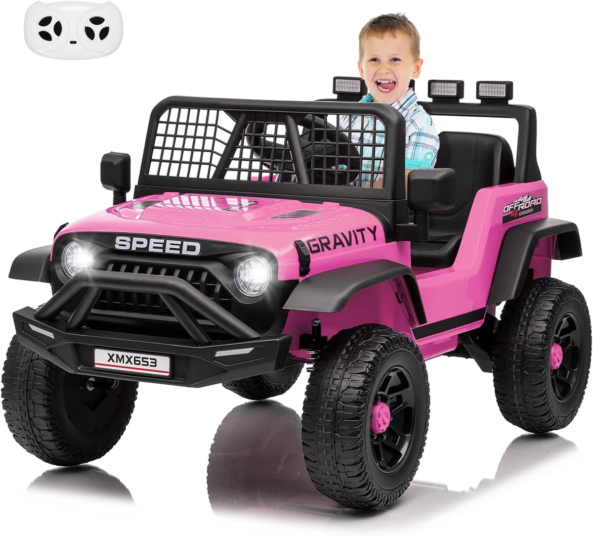 12V Ride-On Electric Car with Remote Control, Extra-Wide 13" Seat, 3 Speeds, 1.6-4.1 MPH, LED Lights, Music, USB, Safety Belt