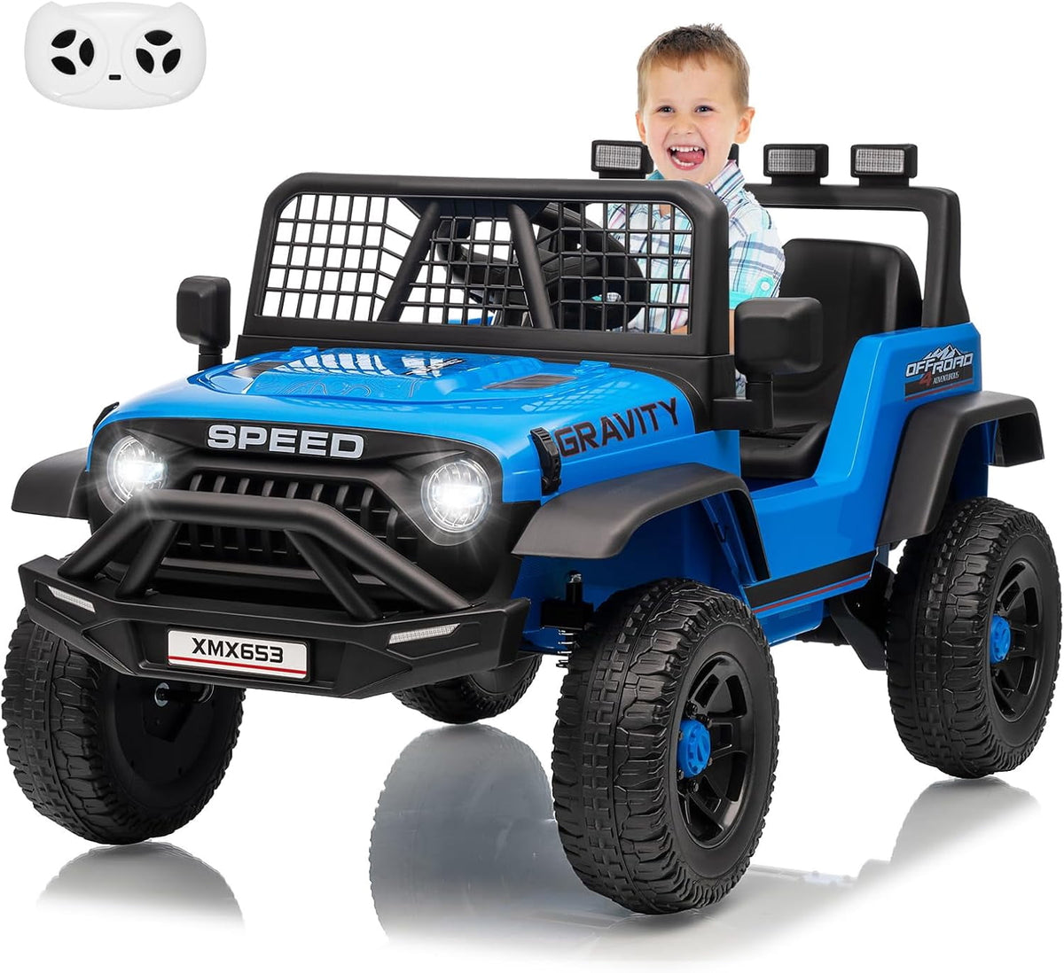12V Ride-On Electric Car with Remote Control, Extra-Wide 13" Seat, 3 Speeds, 1.6-4.1 MPH, LED Lights, Music, USB, Safety Belt