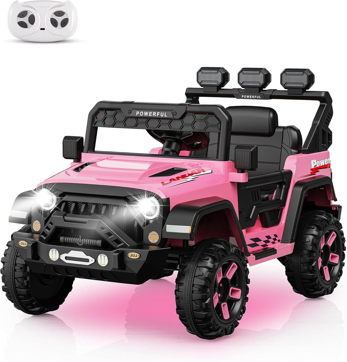 12V Ride-On Truck Car, 7Ah Battery, Parent Remote Control, 3 Speeds Up to 3.7 MPH, Soft Start, LED Lights, Bluetooth, USB, AUX, MP3, 66 Lbs