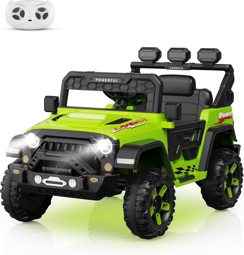 12V Ride-On Truck Car, 7Ah Battery, Parent Remote Control, 3 Speeds Up to 3.7 MPH, Soft Start, LED Lights, Bluetooth, USB, AUX, MP3, 66 Lbs