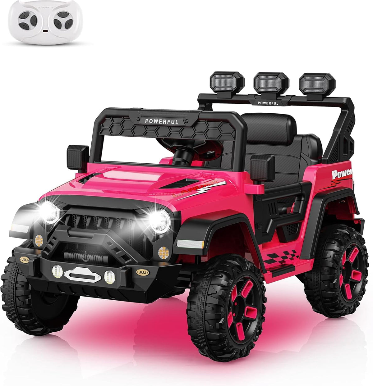 12V Ride-On Truck Car, 7Ah Battery, Parent Remote Control, 3 Speeds Up to 3.7 MPH, Soft Start, LED Lights, Bluetooth, USB, AUX, MP3, 66 Lbs
