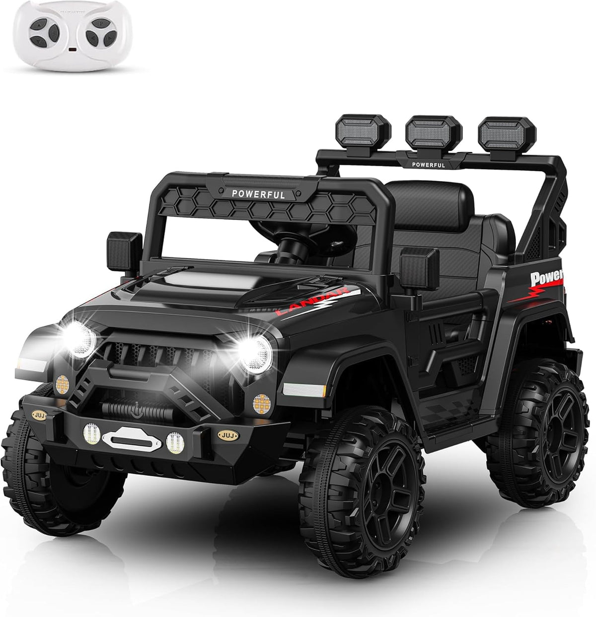 12V Ride-On Truck Car, 7Ah Battery, Parent Remote Control, 3 Speeds Up to 3.7 MPH, Soft Start, LED Lights, Bluetooth, USB, AUX, MP3, 66 Lbs