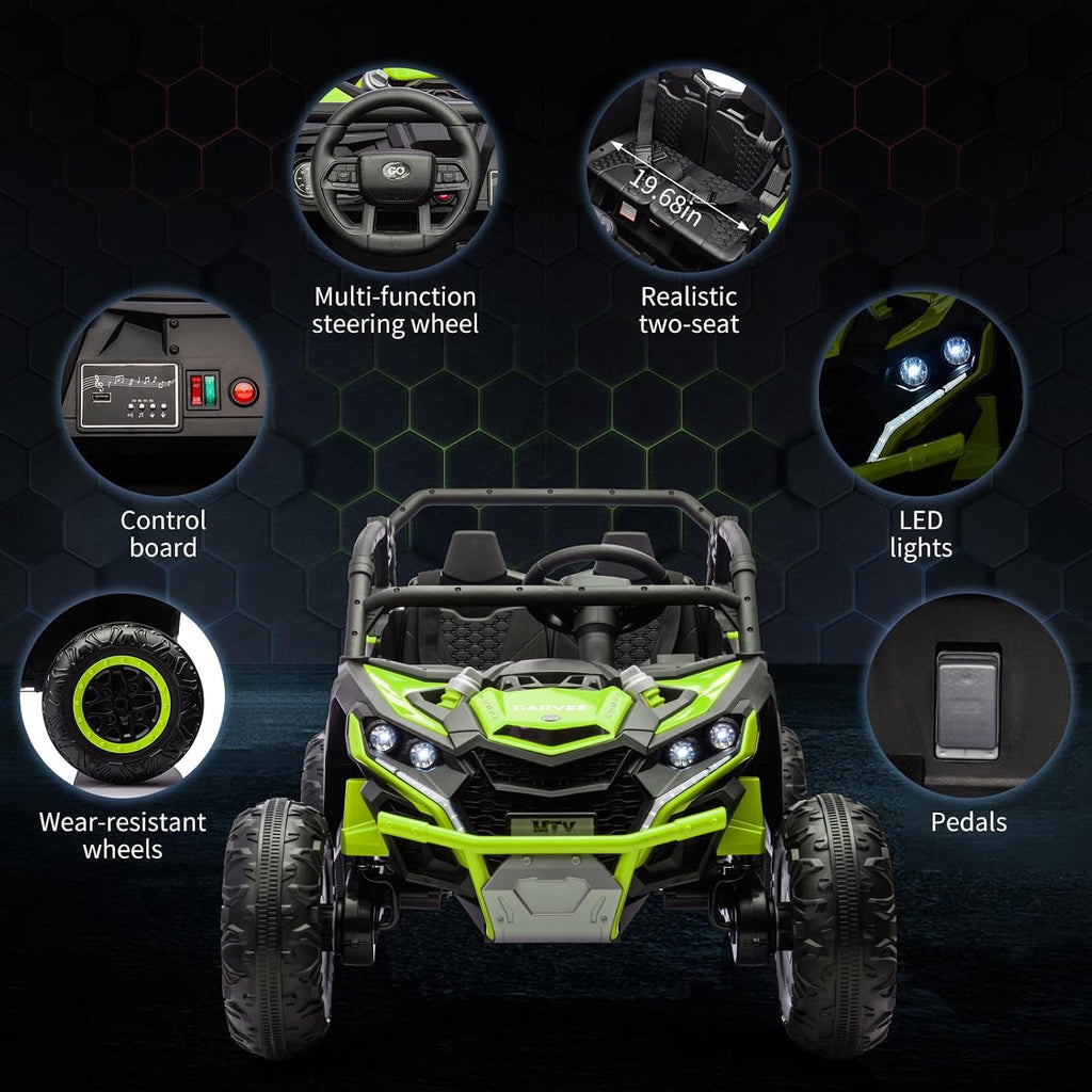 24V 2-Seater Ride On UTV for teens. Remote Control. 4x200W Motors. Bluetooth Music. LED Lights. 3 Speeds. . Safety Belt. All-Terrain Electric Vehicle,Rose Red