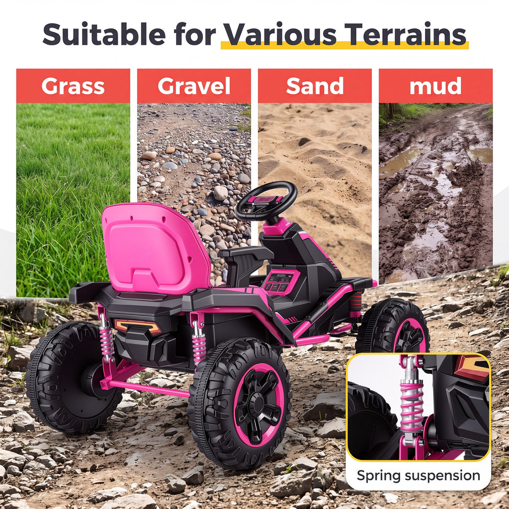 Funcid 36V Ride on Car for Kids, 4 Wheeler Electric Car with 600W Motors, Ride on Toy for Big Kids, Electric ATV with Spring Suspension, Bluetooth, Music, LED Lights, Pink