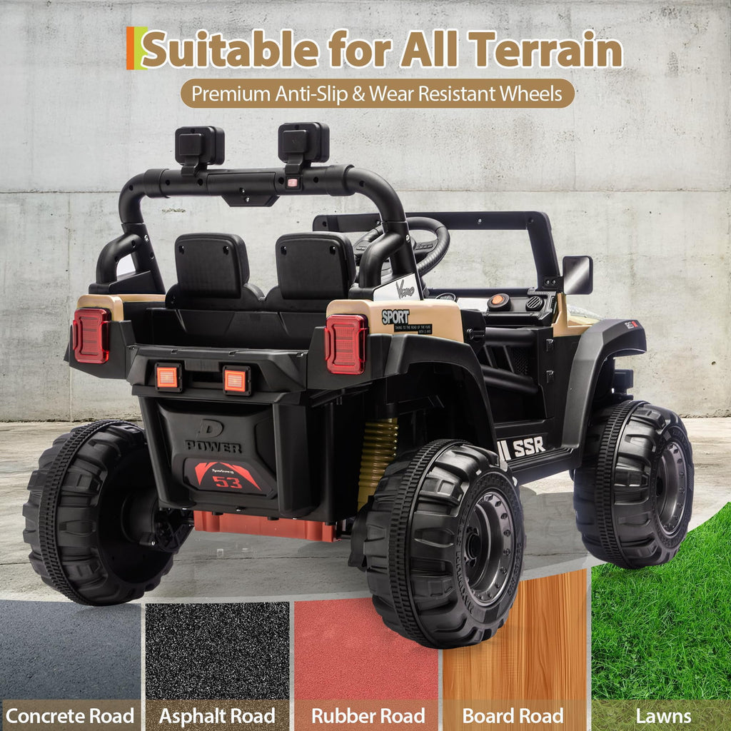 12V Kids Electric Ride-On Car – Parent Remote Control, 3 Speeds up to 4.1MPH, Spring Suspension, Seat Harness, Locking Doors, LED Headlights, wireless Music, Battery Powered Truck Toy