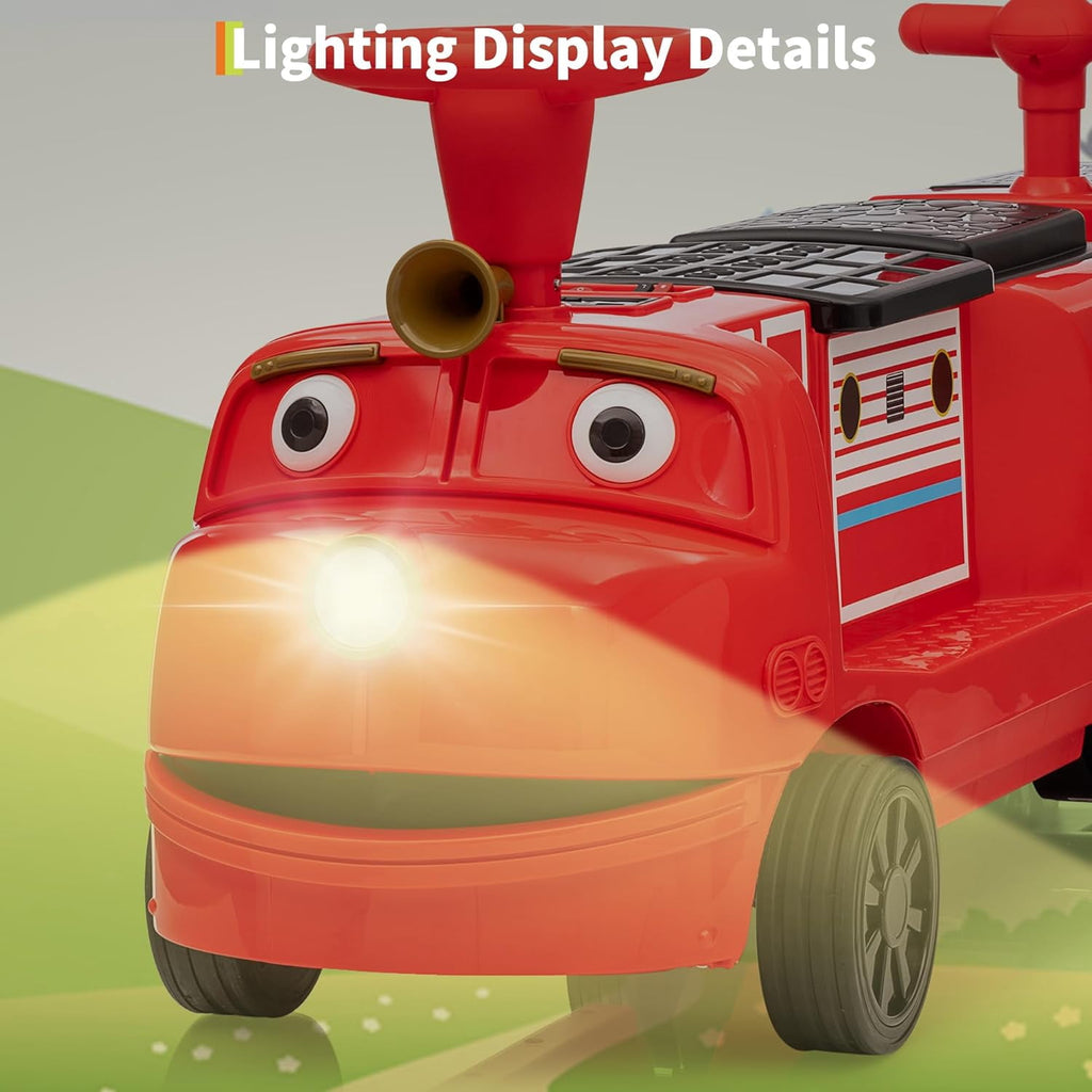 2 Seater Trackless Ride On Train, 12V Electric Ride On Car with Adjustable Seat, Carriage Included, Music, LED Lights, Storage Space, 2 Speed Modes