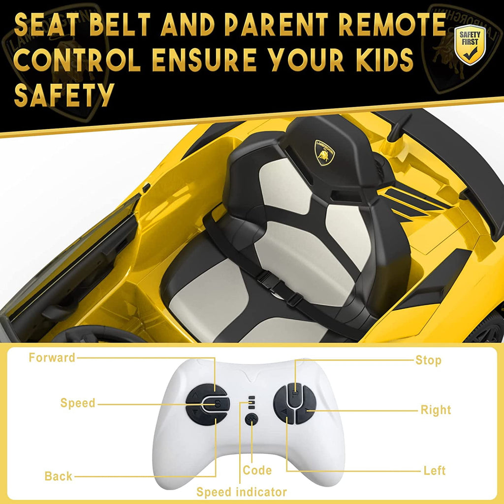 12V Licensed Sports Car Ride On Vehicle with Remote Control, Electric Ride On Car with Bluetooth, Hydraulic Swing Doors, LED Lights, Dual 25W Motors, USB/AUX/TF Audio