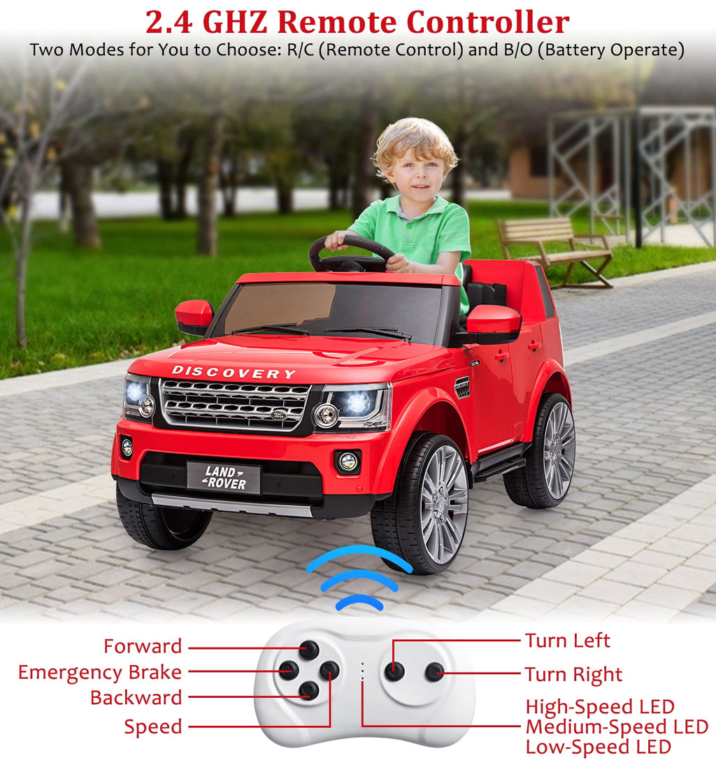 Licensed Land Rover 2-Seater 12V/24V Electric Ride-On Car for Kids Ages 3-8 - Remote Control, MP3, LED Lights, Adjustable Speeds, Shock Absorbers, Safety Seat Belts - Green
