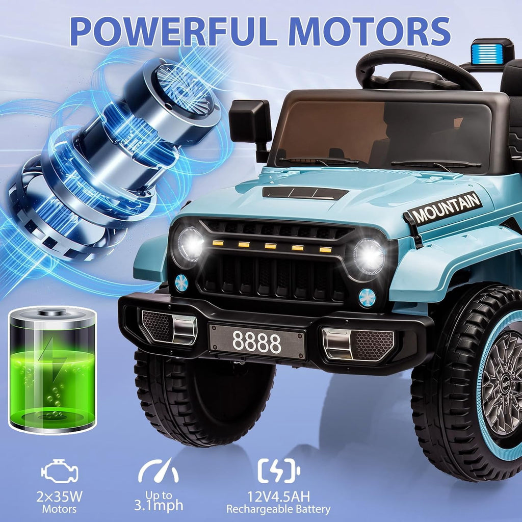 12V Ride-On Electric Car with Parent Remote Control, Dual 35W Motors, 3 Speeds, Spring Suspension, LED Lights, Music, Horn, 66 lbs