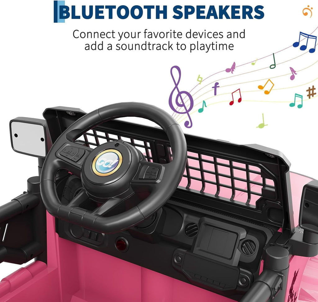 12V Electric Ride On Car with Remote Control, Off Road Ride On Vehicle with Bluetooth, LED Lights, Spring Suspension, Adjustable Seat Belt, All Terrain Tires, 61 lbs Capacity