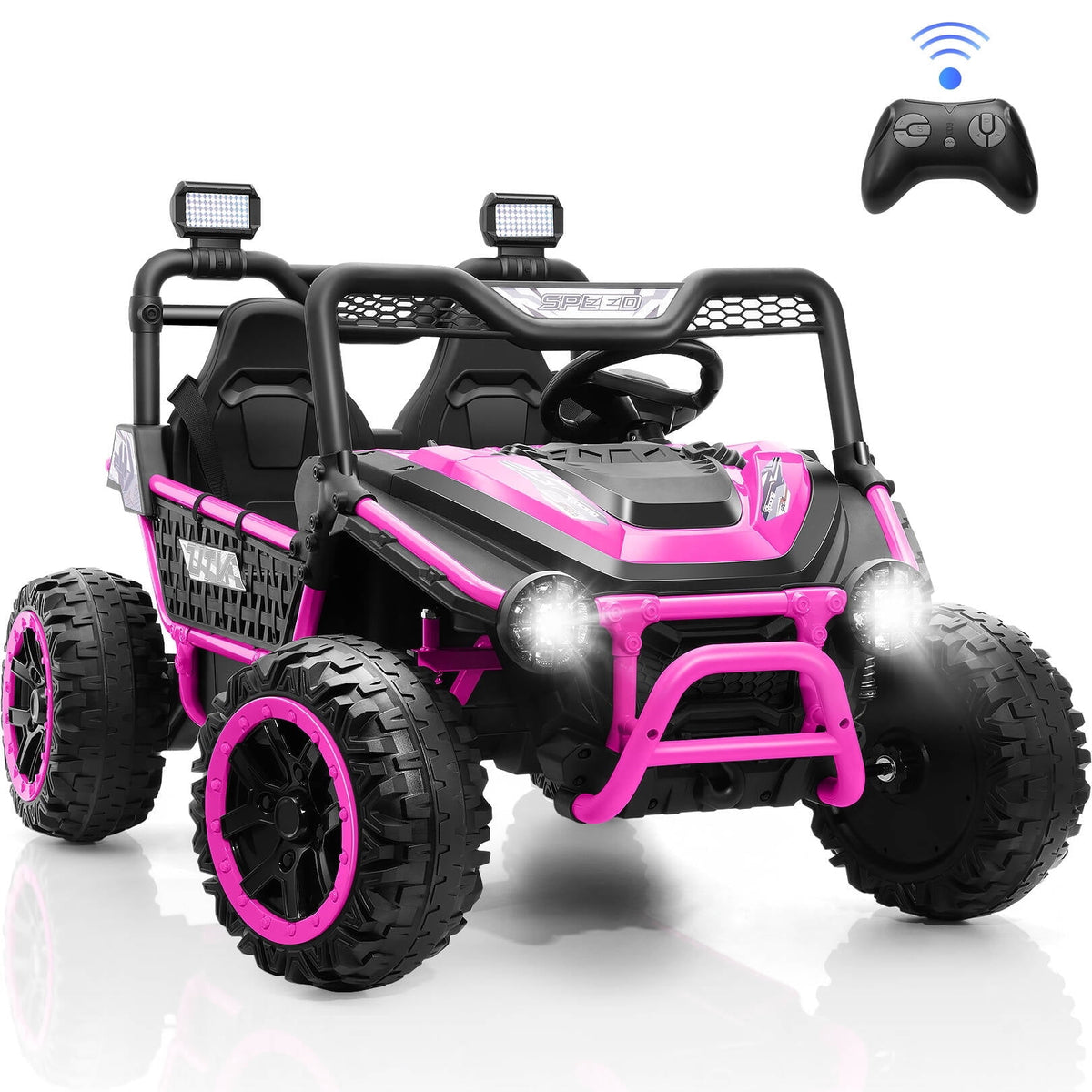 Farmdex 24V Ride on Car Truck, 2 Seater Electric UTV w/Remote Control, 21.5" Spacious Seat Ride on Toy for Kids Aged 3-10, Music, Storage, LED Light, Blue