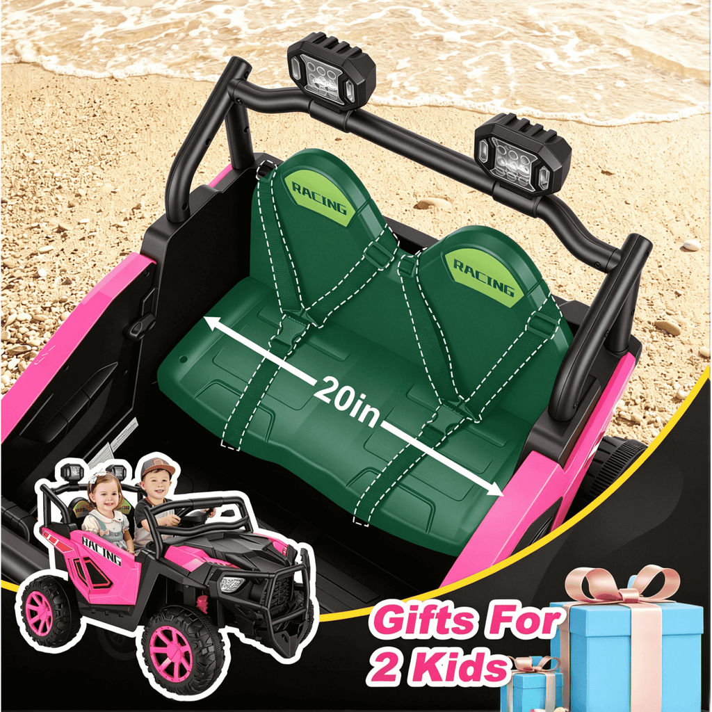 VIBESPARK 24 Volt 2 Seater Ride on Toys for Kids, Powered Ride on Cars with Remote Control, Electric UTV Car for 3-8 Boys Girls Gift w/ Bluetooth, LED Light, Music, Green