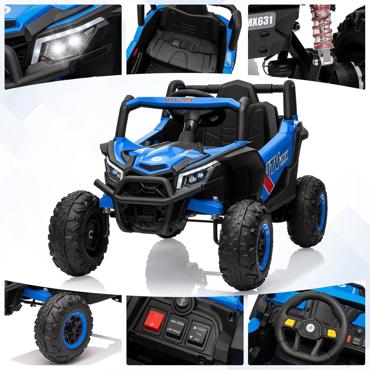 12V 4WD Ride-On Electric Car with Remote Control, 4-Wheel Drive, 4 Spring Suspension, Up to 5 MPH, LED Headlights, Bluetooth
