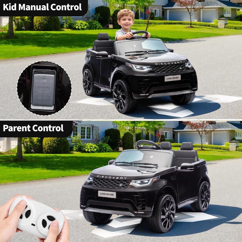 12V Licensed Land Rover 2-Seater Ride On Vehicle with Parent Remote Control, Double Doors, LED Lights, Manual Driving, Rechargeable Battery Powered Electric Ride On Car,Black