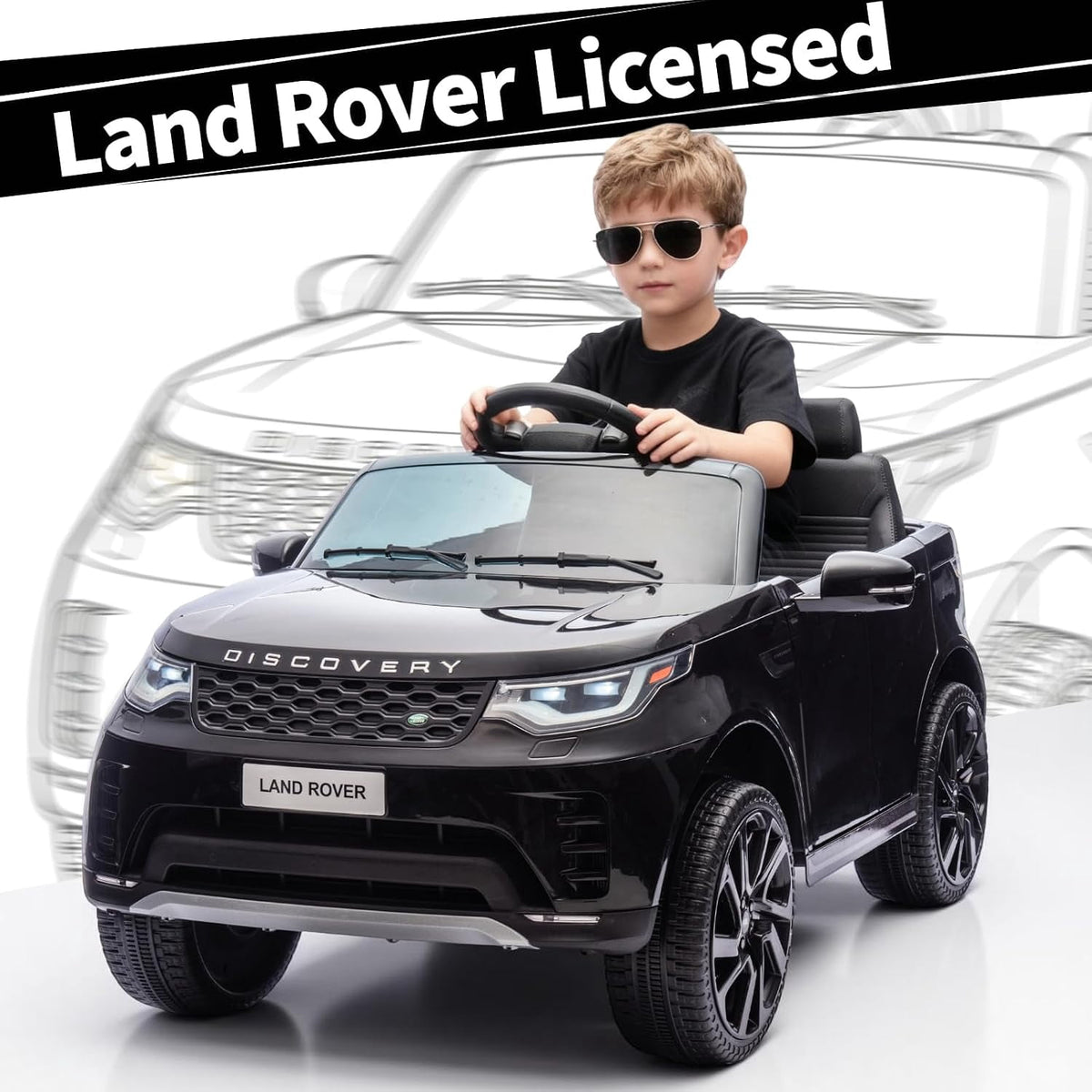 12V Licensed Land Rover 2-Seater Ride On Vehicle with Parent Remote Control, Double Doors, LED Lights, Manual Driving, Rechargeable Battery Powered Electric Ride On Car,Black