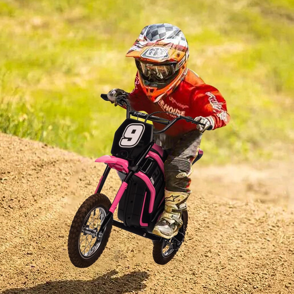 24V Electric Dirt Bike, 3-Speed Off-Road Motorcycle up to 14.29 MPH, Dual Suspension, Hydraulic Front Fork, Steel Frame, 135 lbs Capacity