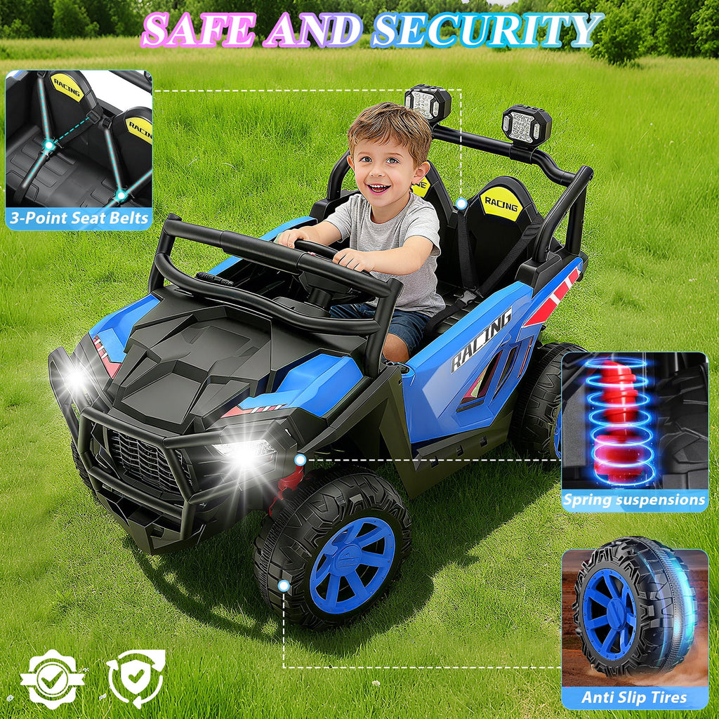 Funcid 24 Volt Ride on Cars, 2-Seater Ride on Toys with Remote Control, 400W Electric Car, Ride on UTV w/ Bluetooth, MP3, Suspension, Seat Belts, Volume Adjustment, Black