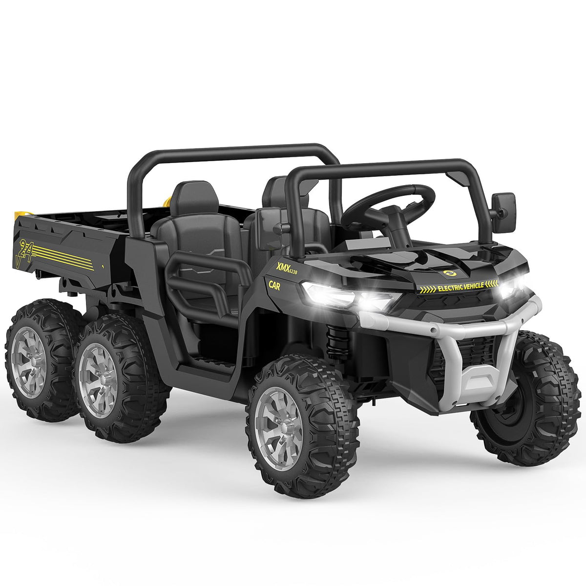 Ride On Dump Truck for Kids Ride On Car with Remote Control Electric UTV Vehicles with Electric Dump Bed, 4WD Power Ride-on 6 Wheels Ride On Toys for Boys Girls