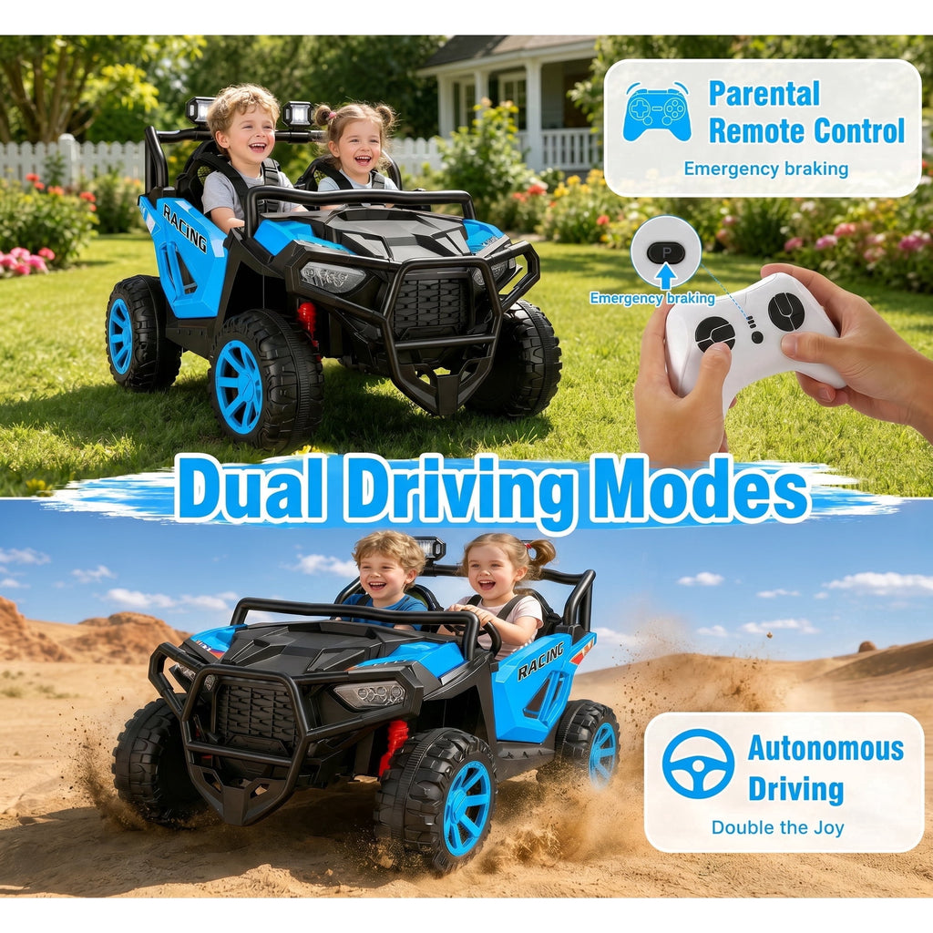 VIBESPARK 24 Volt 2 Seater Ride on Toys for Kids, Powered Ride on Cars with Remote Control, Electric UTV Car for 3-8 Boys Girls Gift w/ Bluetooth, LED Light, Music, Green