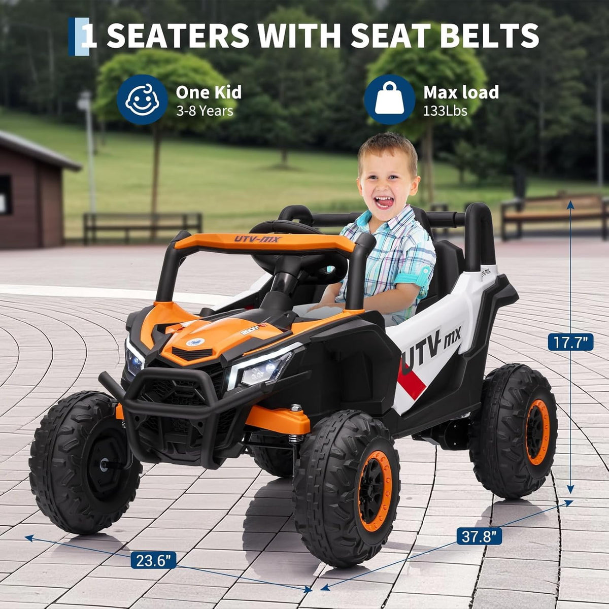 12V 4WD Ride-On Electric Car with Remote Control, 4-Wheel Drive, 4 Spring Suspension, Up to 5 MPH, LED Headlights, Bluetooth