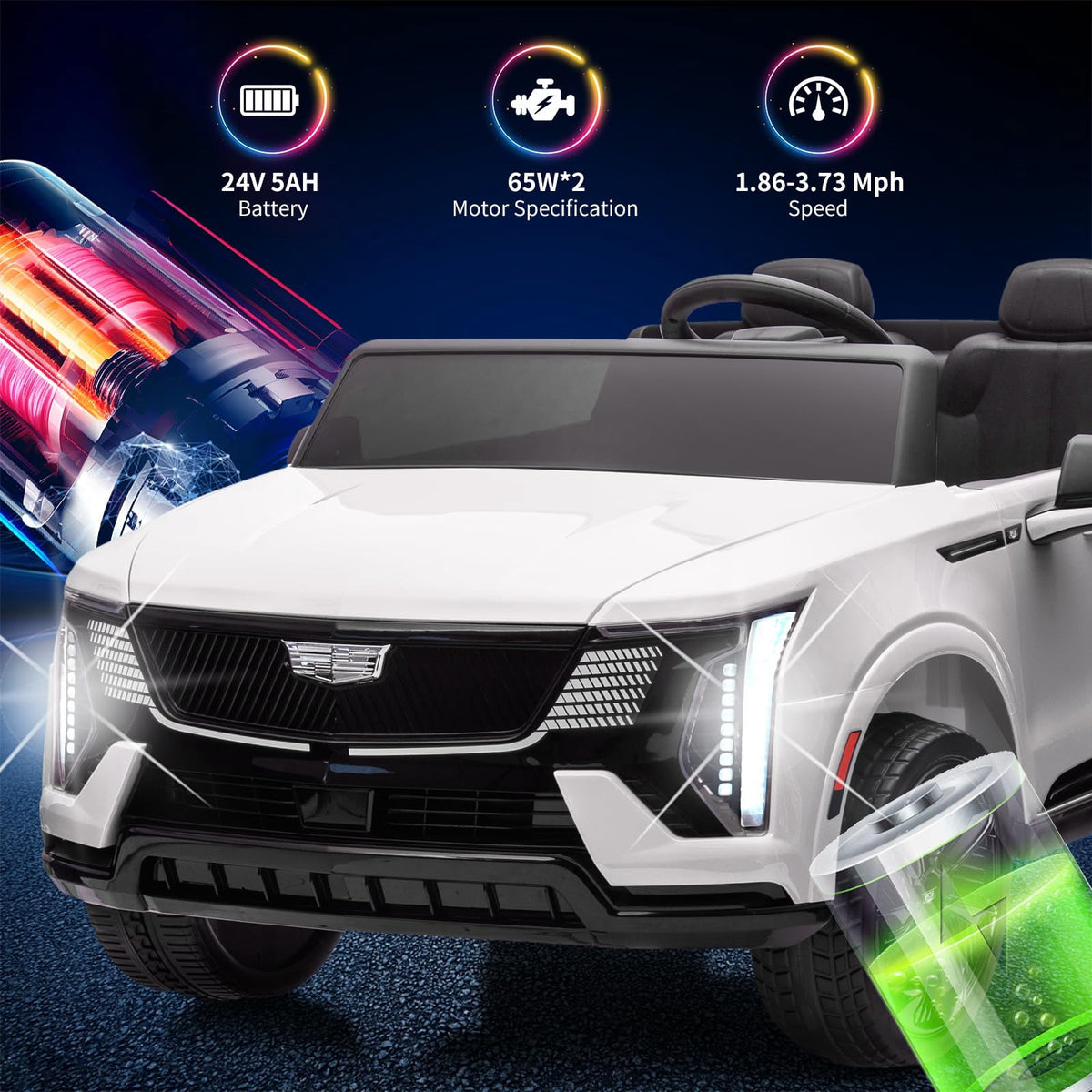 2 Seater Ride on Car for Kids 24V Licensed Cadillac Electric Car Toy Toddlers Battery Powered Ride on Truck with 2.4G Remote Control, Full-Wheel Suspension, Music, LED Lights, Blue
