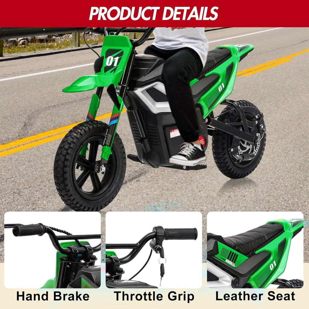24V Electric Dirt Bike, 350W Ride-On Motorcycle with Rear Suspension, Twist-Grip Throttle, 12-Inch Rubber Tires, 13.67 MPH, 132 Lbs