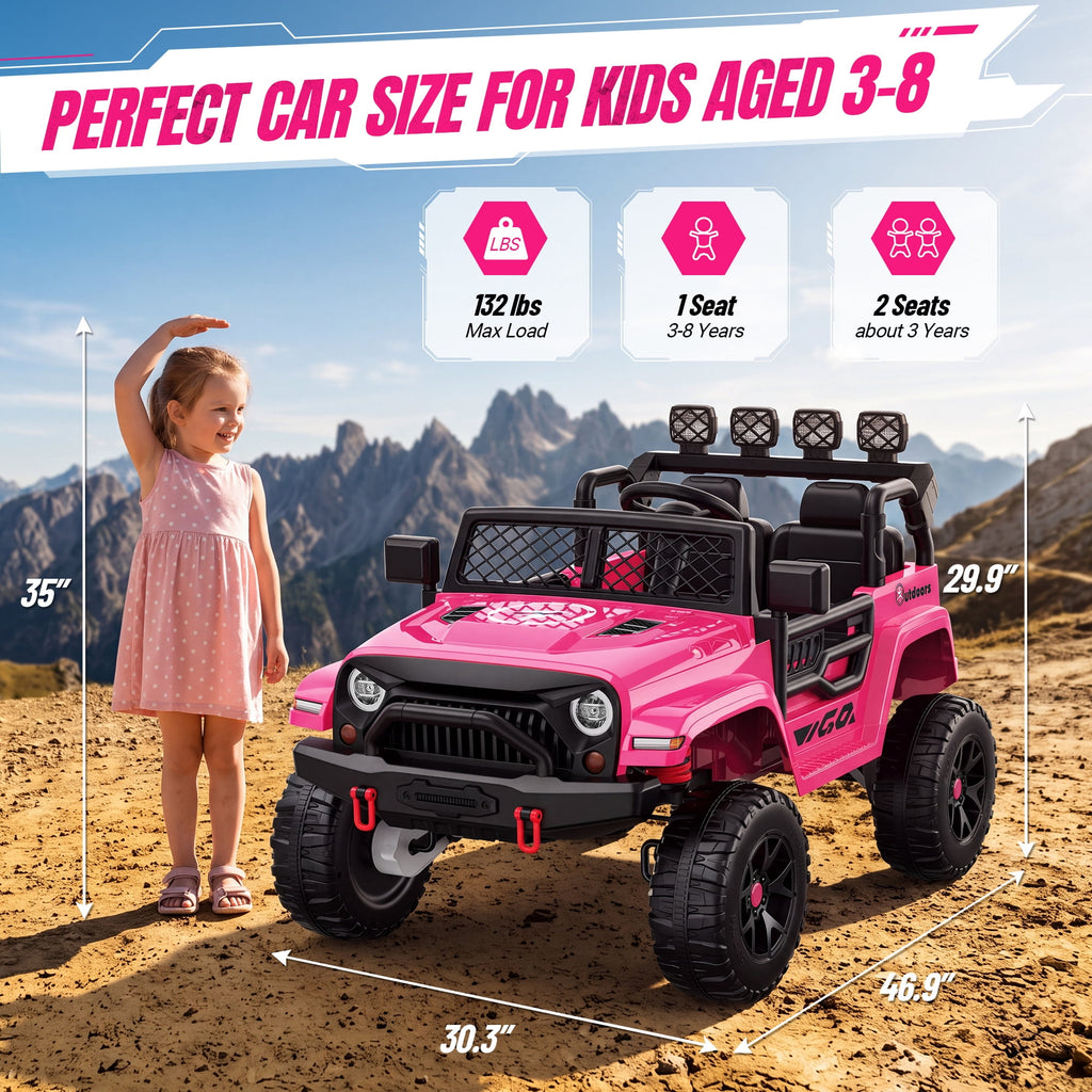 Wisairt 24V Ride on Cars, 4WD 800W Ride on Toys for Big Kids, Power Car Wheel with Remote, Kids Electric Car with 2 Seater, Music, LED Lights, Seat Belt, 3-8 Years Old, Pink