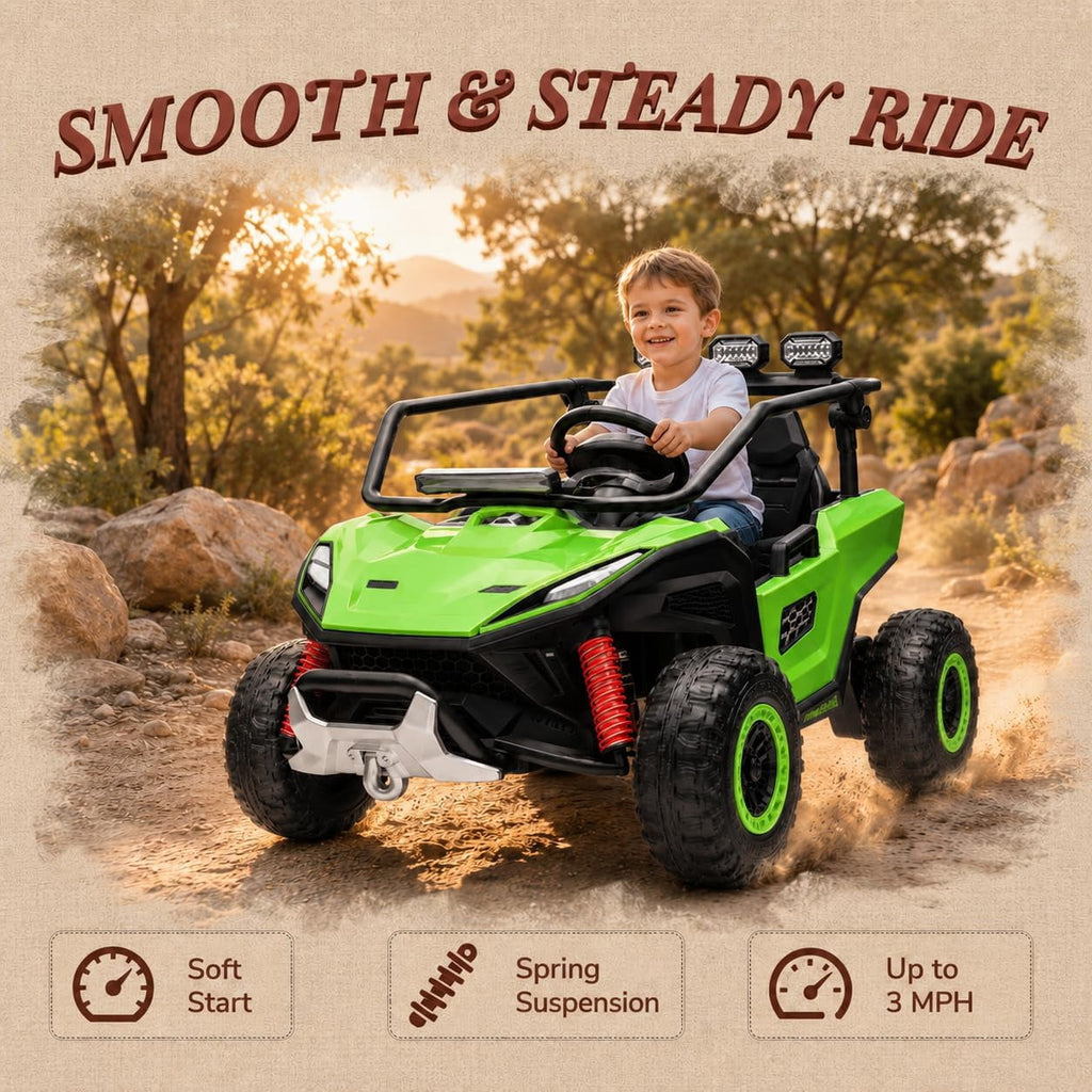 12V 2-Seater Electric UTV Ride-On Car, 4WD, Dual 40W Motors, 2.4G Parent Remote, 12V 7Ah Battery, 110 Lb Capacity,Green