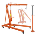 2 Ton Folding Hydraulic Engine Hoist & 3/4 Ton Underhoist Support Stand Set – Heavy Duty Steel Shop Crane, 4-Position Boom, High Reach for Automotive Engine Work, Orange (RAL2004)