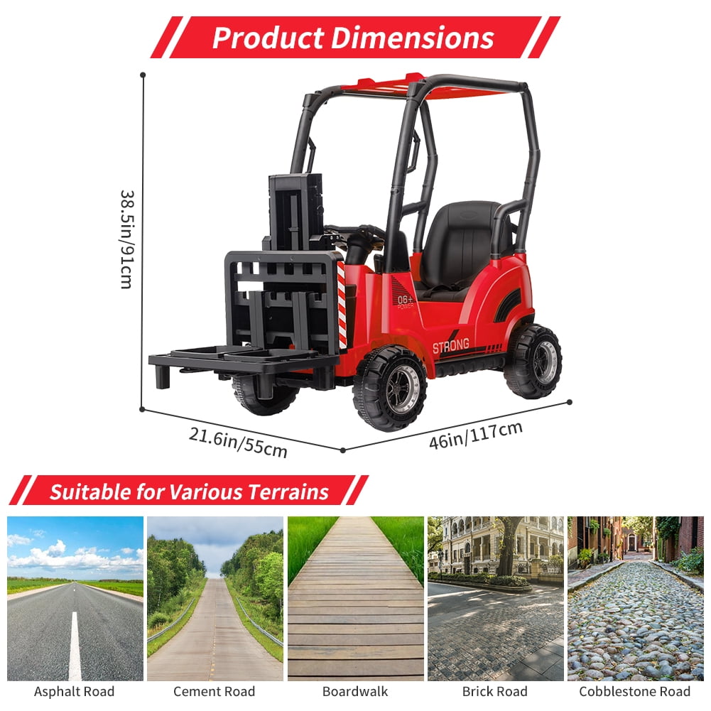 12V Kids Ride On Forklift Car with Tent and Remote Control – Liftable Fork & Pallet – Music, USB, MP3, Low Power Alarm, High/Low Speed – Construction Electric Vehicle Toy – Red