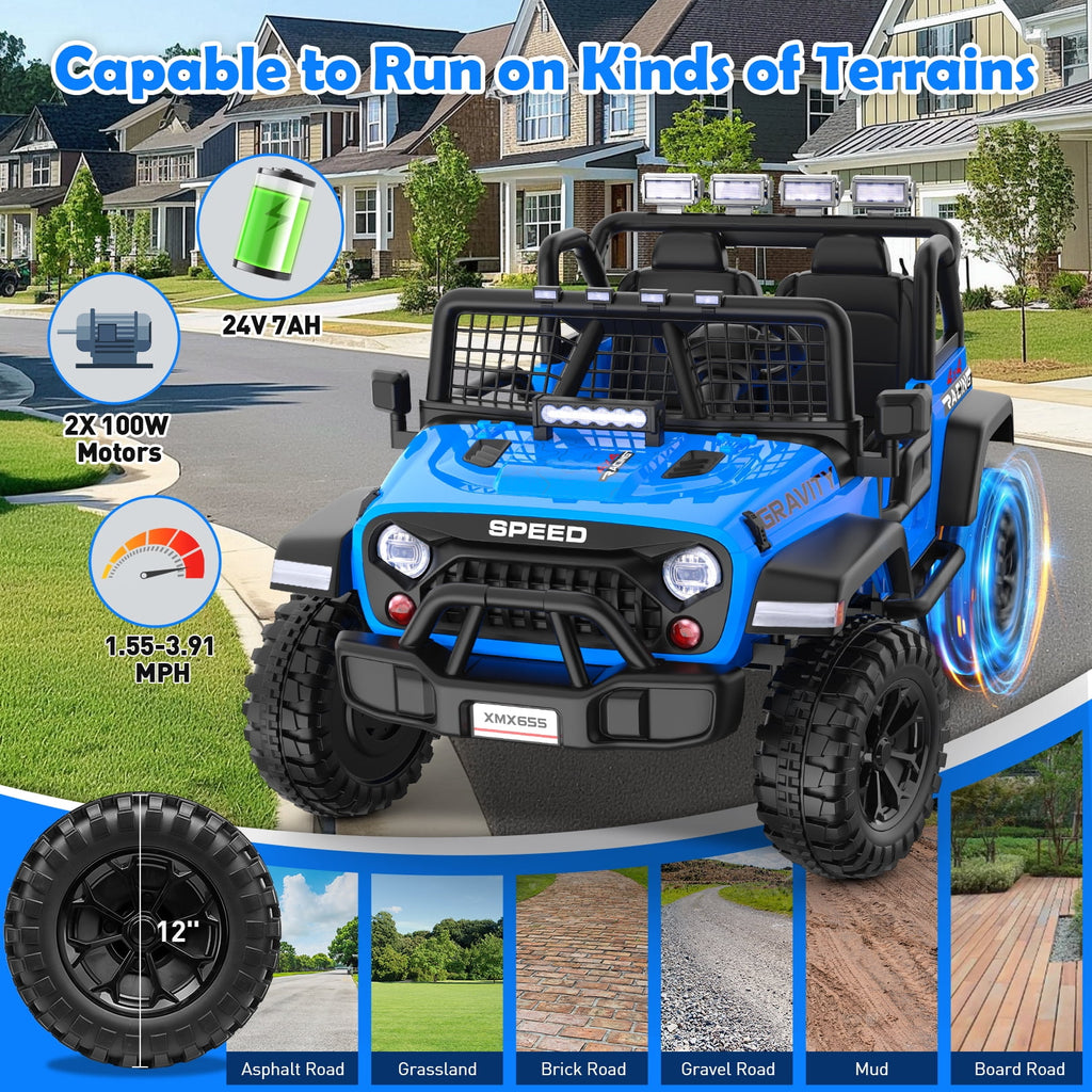 Funcid 24 Volt Ride on Toys with Remote Control, 400W 2-Seater Ride on Cars with Colored LED Lights & Battery Indicator, Electric Car for Kids w/ Bluetooth, Light Control, Volume Knob, Pink