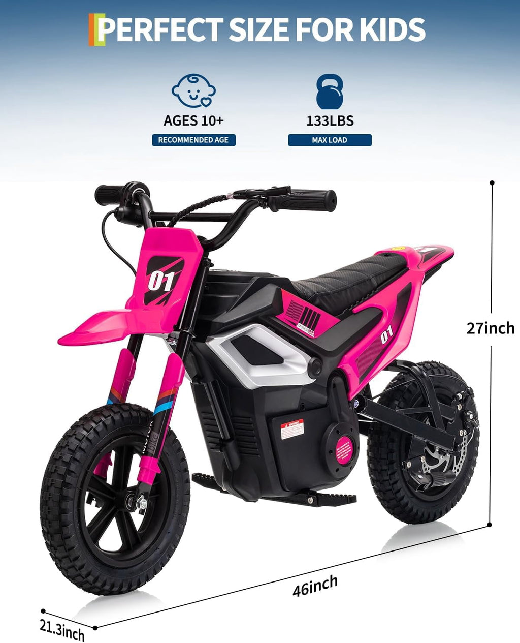 Fectiontool 24V Electric Ride-On Motorcycle, 350W Motor, 24V 7Ah Rechargeable Battery, Battery Powered Ride-On Bike, Energy-Efficient Charger Included,Rose red