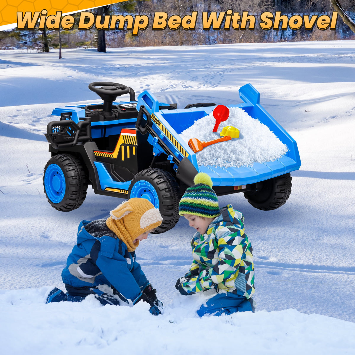 Funride 24V Ride on Toys 2 Seater Ride on Dump Truck w/ Remote Control w/ Dump Bed, 3 Speeds, Shovel, Bluetooth/Music, Big Kids, Yellow