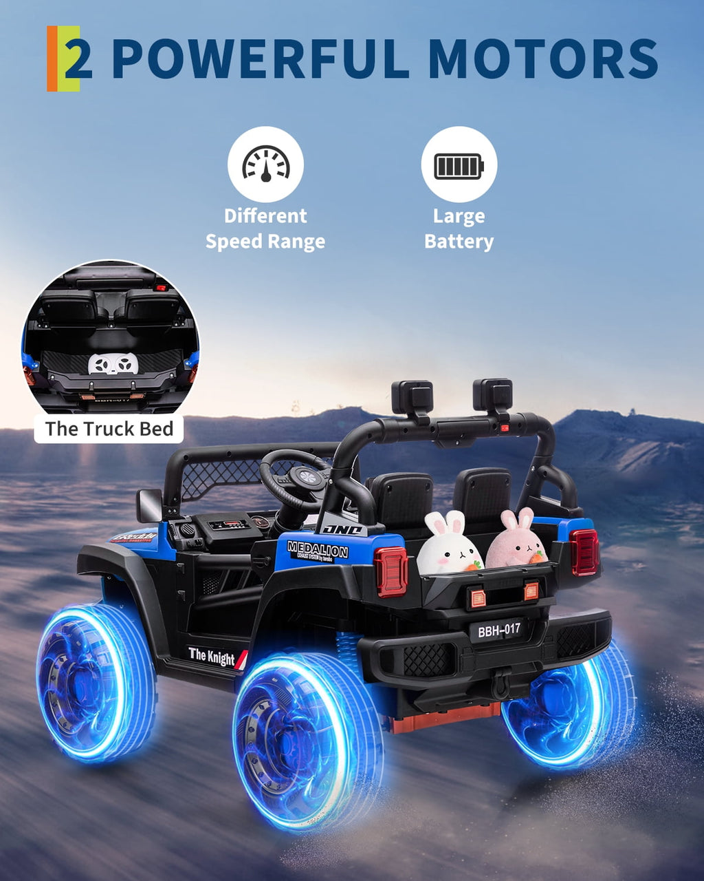 12V Kids Ride-On Truck – Dual 550W Motors, Remote Control, 3-Speed up to 6MPH, Spring Suspension, LED Lights, Music, Safety Belt, Storage – Electric Toy Car for Kids Ages 2-8 – Black