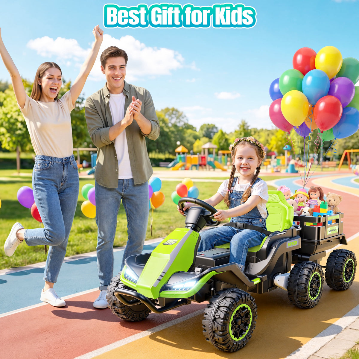 VIBESPARK 24V Ride on Toys with Remote Control, 3 in 1 Ride on Car, Ride on ATV for Kids with Trailer, 6 Wheel Kids Electric Car w/ Bluetooth, MP3, Music, Black