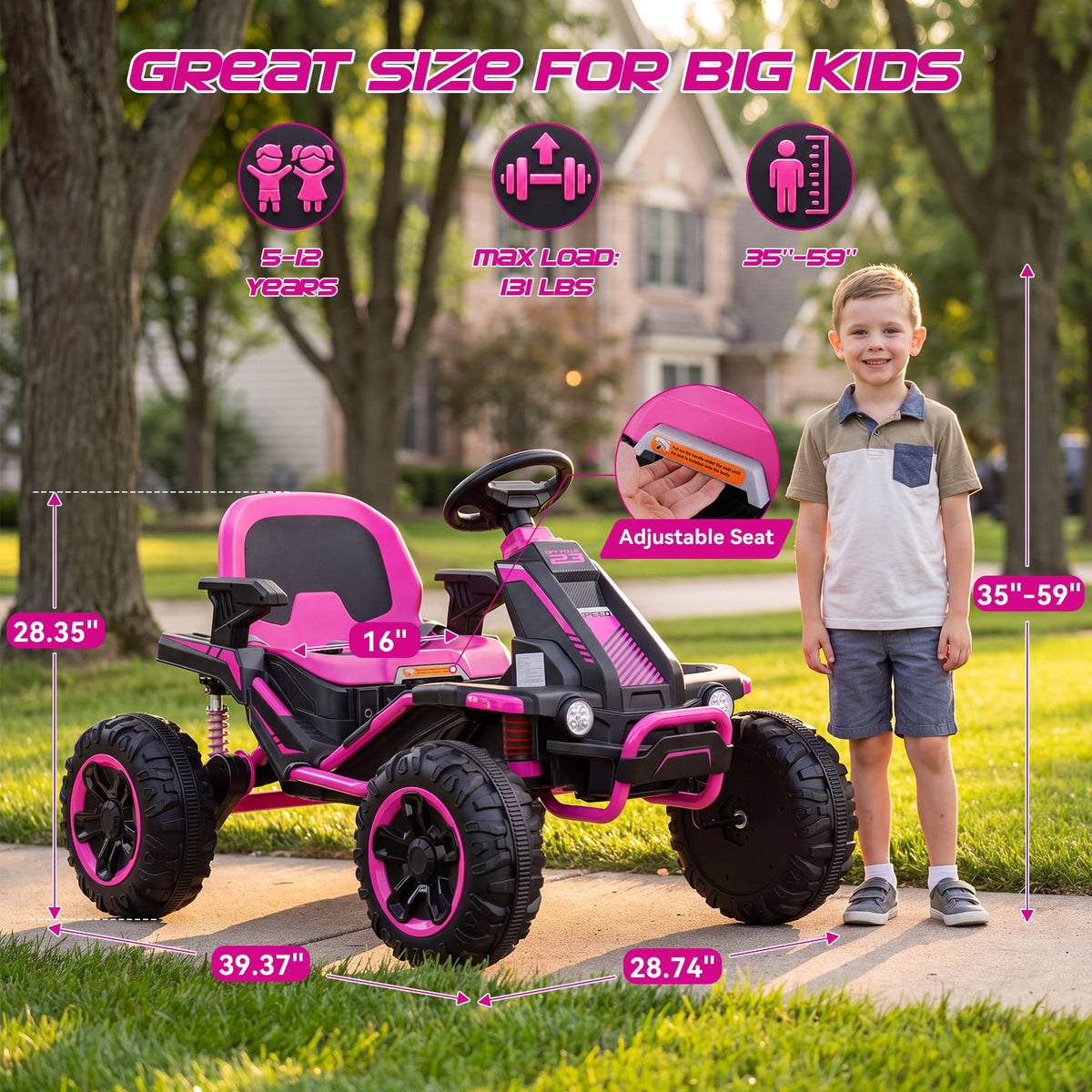 VIBESPARK 36V Ride on Toys for Big Kids Ages 6-12, 600W Ride on Cars up to 5.9 mph, Powerful 4 Wheeler Quad, Ride on ATV W/ Adjustable Seat, Ball-bearing Design, Power Display, Light Control, Blue