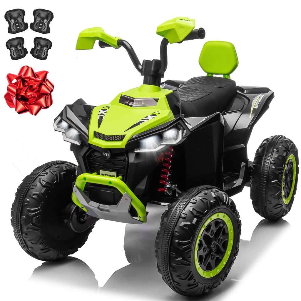 24V 2 Seater 4WD Ride on Toys ATV for Kids 4*200W 4-Wheeler Quad w/ MP3 LED Lights Music, Green