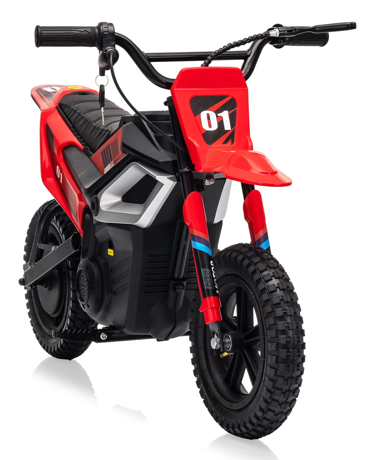 24V 350W Electric Dirt Bike for Kids - 13.7 MPH Max Speed, 12 Mile Range, Rear Suspension, Twist Grip Throttle, Key Start, Hand Brake - Built-in Music & wireless, Ride-On Motorcycle Toy, Red