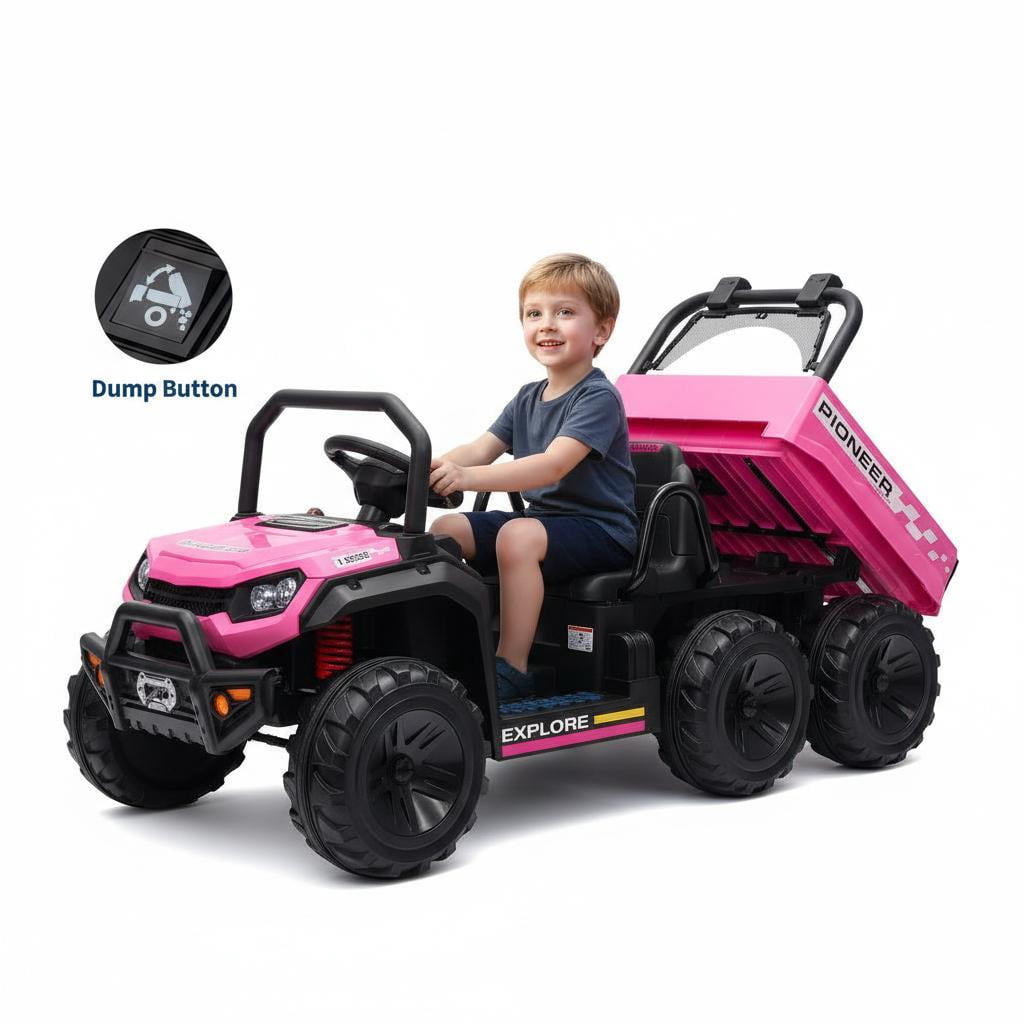 24V 4WD 2-Seater Kids Electric Ride-On Dump Truck – Remote Control, Working Dump Bed, 3 Speed Modes, Music Player, All-Terrain Off-Road Vehicle Toy for Boys & Girls Ages 3-8, Green