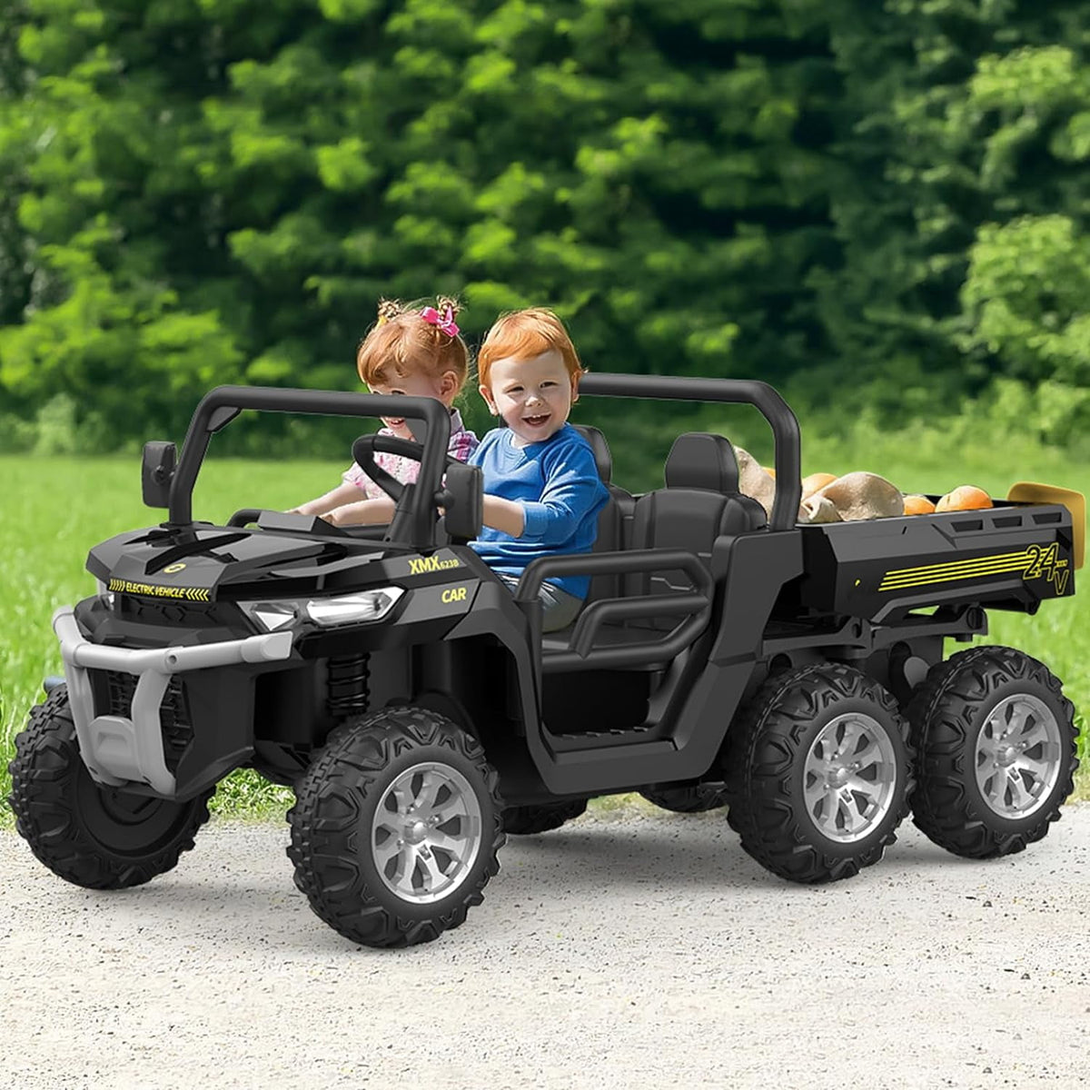 24V 4WD Electric Ride-On Dump Truck for , 2-Seater UTV with Remote Control, Bluetooth Music, Seatbelts, LED Lights, Mobile Phone Connectivity, Double Seat 6 Wheel Truck for Ages 3-8,Green