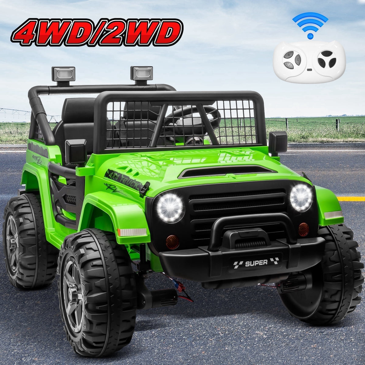 Funride 24 Volt Ride on Toys, 800W Electric Car for Kids with Remote Control, 4WD/2WD Switchable Power Car Wheels, 2-Seater Ride On Truck with Music, Bluetooth, Pink