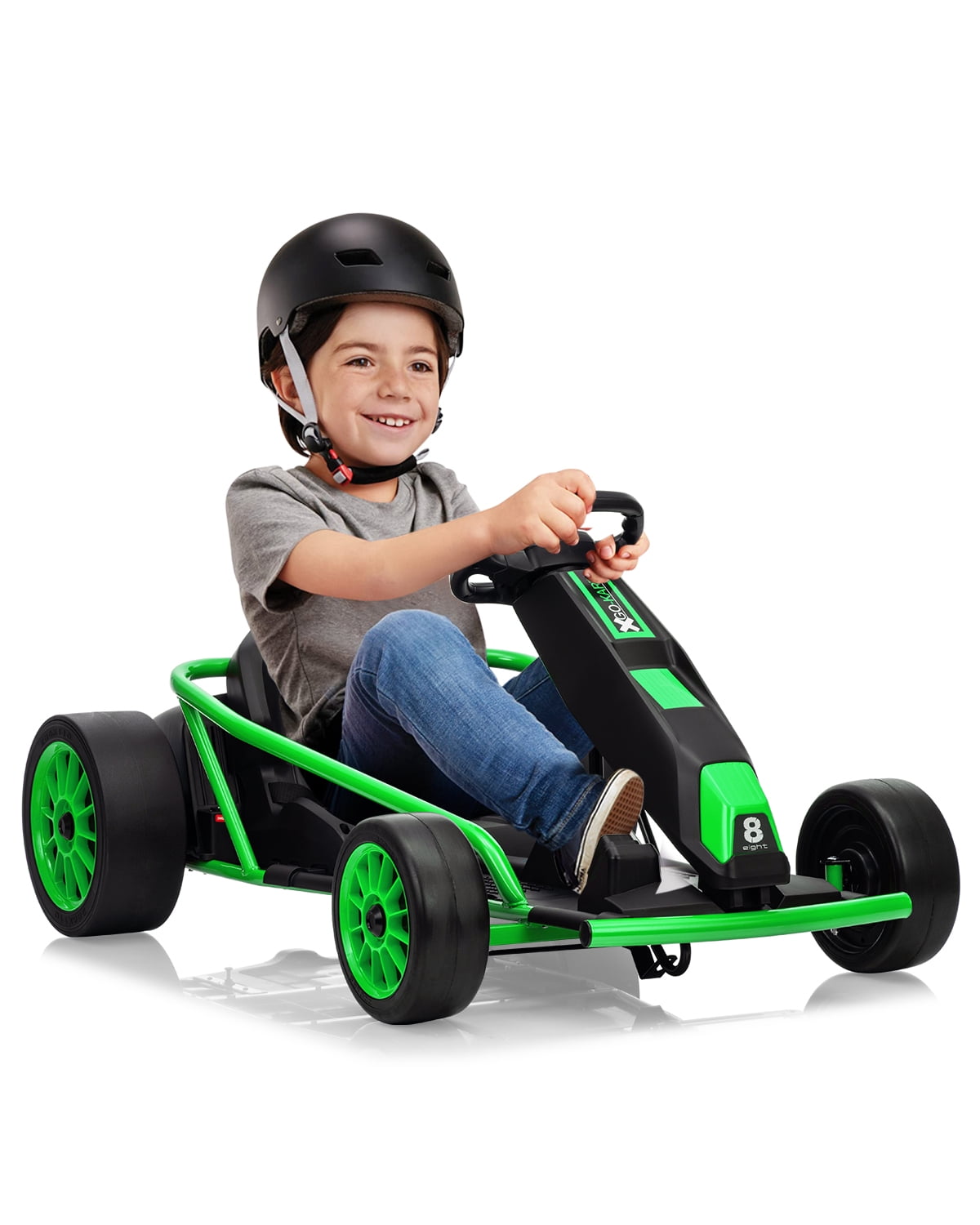 24V Electric Go Kart for Kids 8-12 - Dual 300W Motors, 9Ah Battery, 8MPH High-Speed Drifting, Slow Start, Full Metal Frame, Music, Horn, Power Display, Max Load 155Lbs, Ride-On Toy - Brown