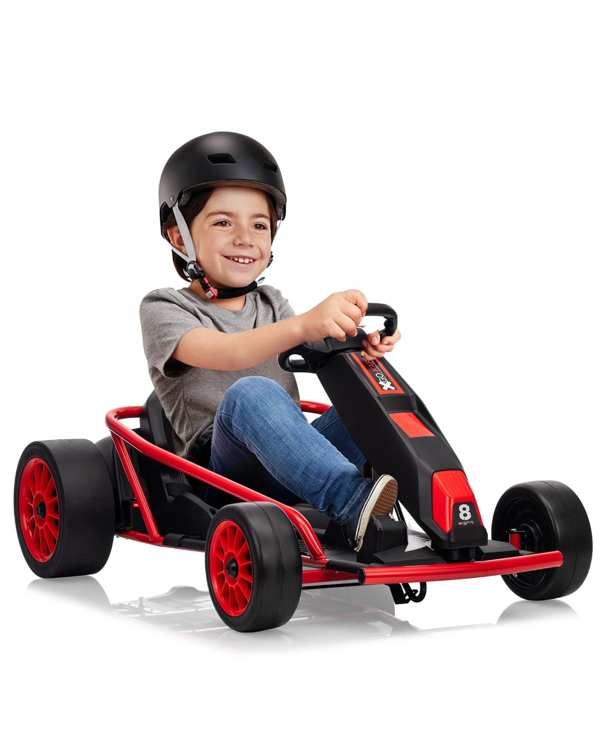 24V Electric Go Kart for Kids 8-12 - Dual 300W Motors, 9Ah Battery, 8MPH High-Speed Drifting, Slow Start, Full Metal Frame, Music, Horn, Power Display, Max Load 155Lbs, Ride-On Toy - Brown