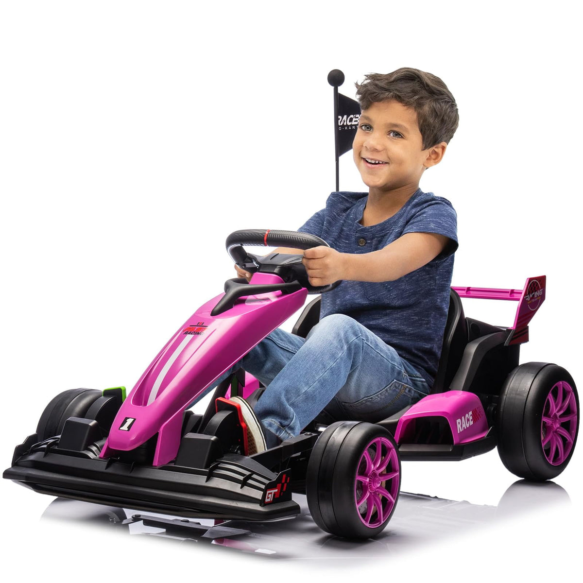 24V Kids Ride-On Go Kart, 7.5MPH High-Speed Drifting Car, Dual 200W Motors, 7Ah Battery, Adjustable Length, Max Load 135lbs, Power Display Racing Toy for Children 6+, Green