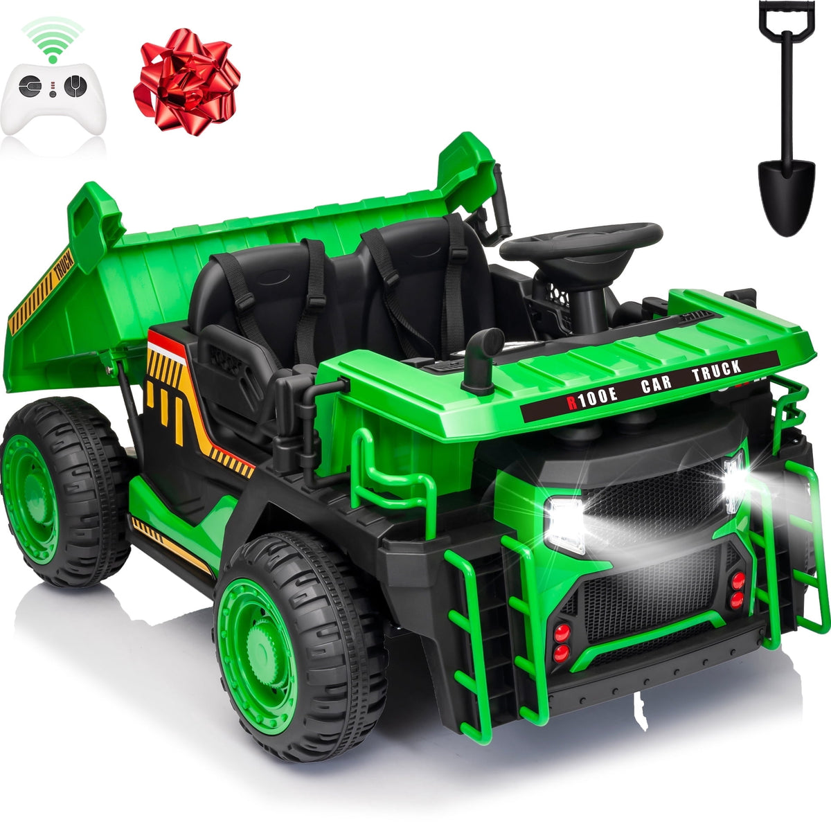 Funride 24V Ride on Toys 2 Seater Ride on Dump Truck w/ Remote Control w/ Dump Bed, 3 Speeds, Shovel, Bluetooth/Music, Big Kids, Yellow