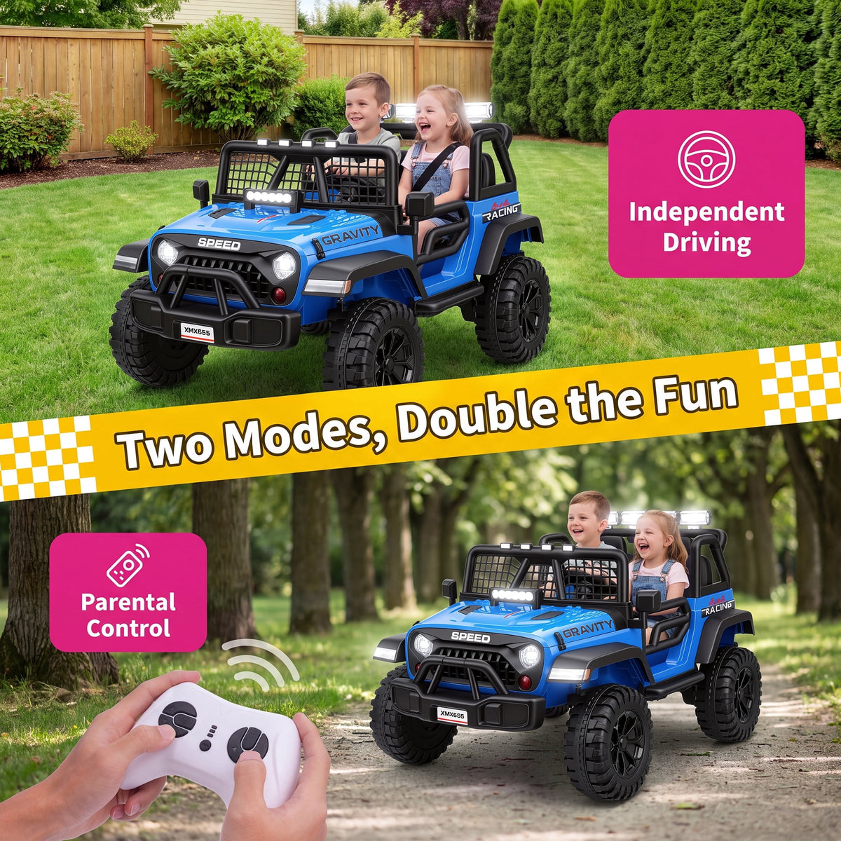Farmdex 24 Volt 2 Seater Electric Truck Car for Kids, 400W Ride on Cars with Remote Control, Color Led Lights, Bluetooth Music, Spring Suspension,Powered Ride On Toys Gift for Boys & Girls