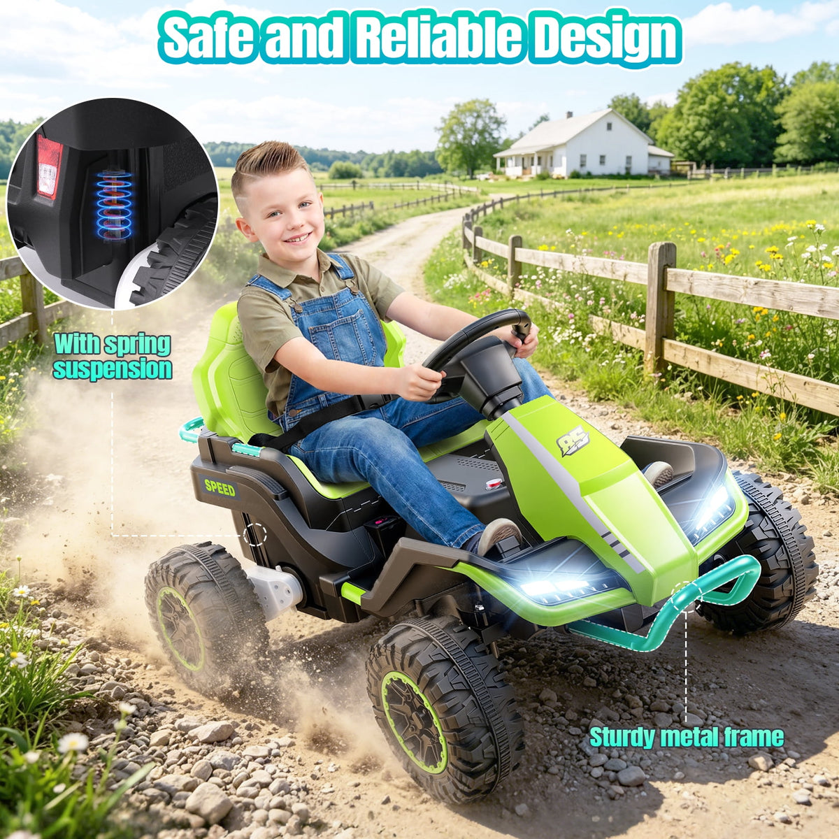 VIBESPARK 24V Ride on Toys with Remote Control, 3 in 1 Ride on Car, Ride on Tractor for Kids with Trailer, 6 Wheel Kids Electric Car w/ Bluetooth, MP3, Music, Green