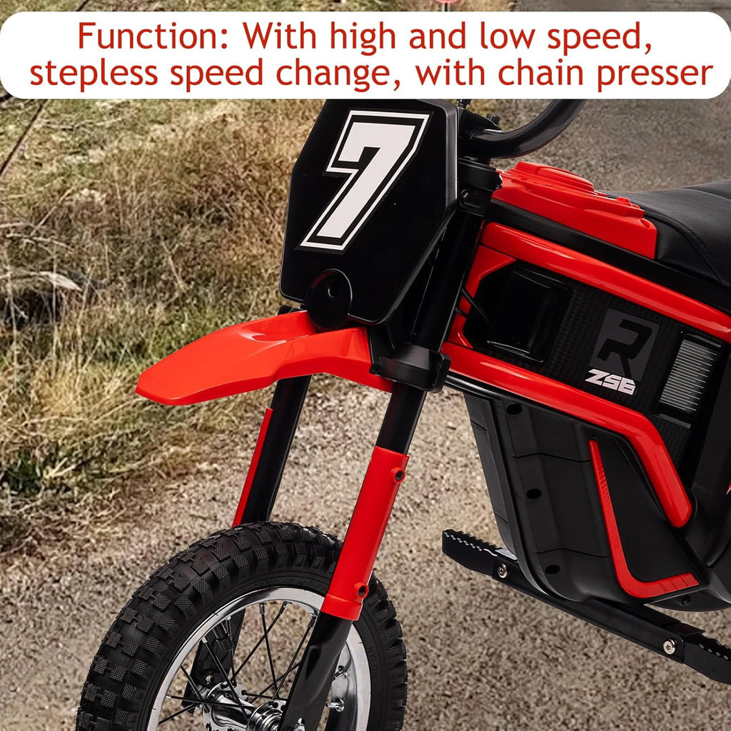 24V Electric Dirt Bike, 3-Speed Off-Road Motorcycle up to 14.29 MPH, Dual Suspension, Hydraulic Front Fork, Steel Frame, 135 lbs Capacity