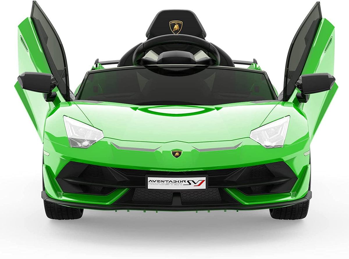 12V Licensed Sports Car Ride On Vehicle with Remote Control, Electric Ride On Car with Bluetooth, Hydraulic Swing Doors, LED Lights, Dual 25W Motors, USB/AUX/TF Audio